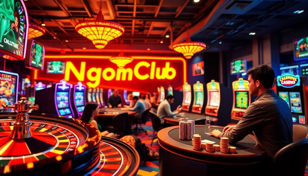 Experience the thrill of NgonClub with players enjoying online casino games at dynamic poker and roulette tables.