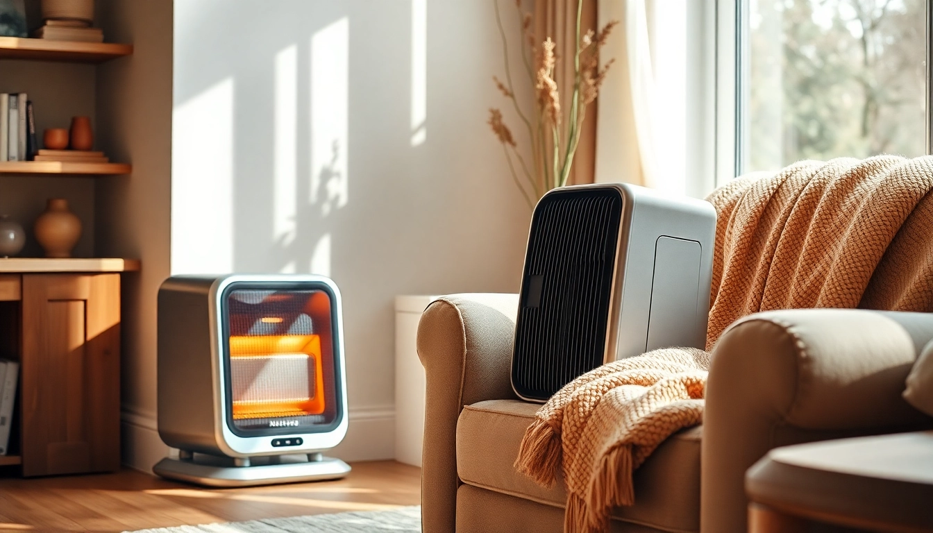 Highlighting the most energy efficient space heater in a cozy living room setup for warmth and comfort.