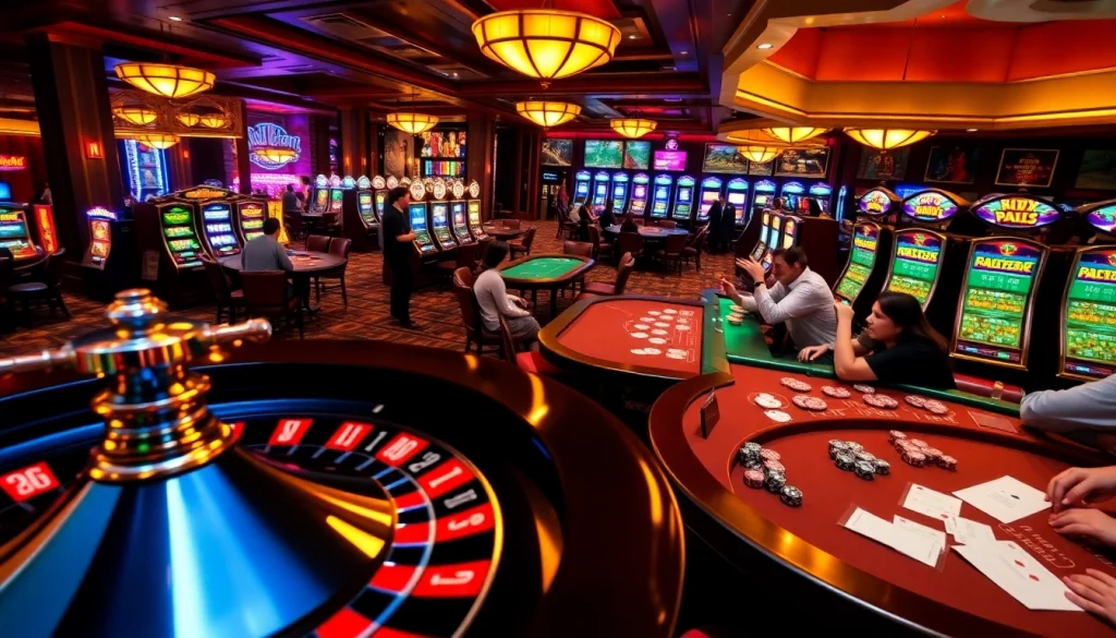 Experience the thrilling atmosphere of casinos at https://789betthailan.com/ with players at roulette and poker tables.