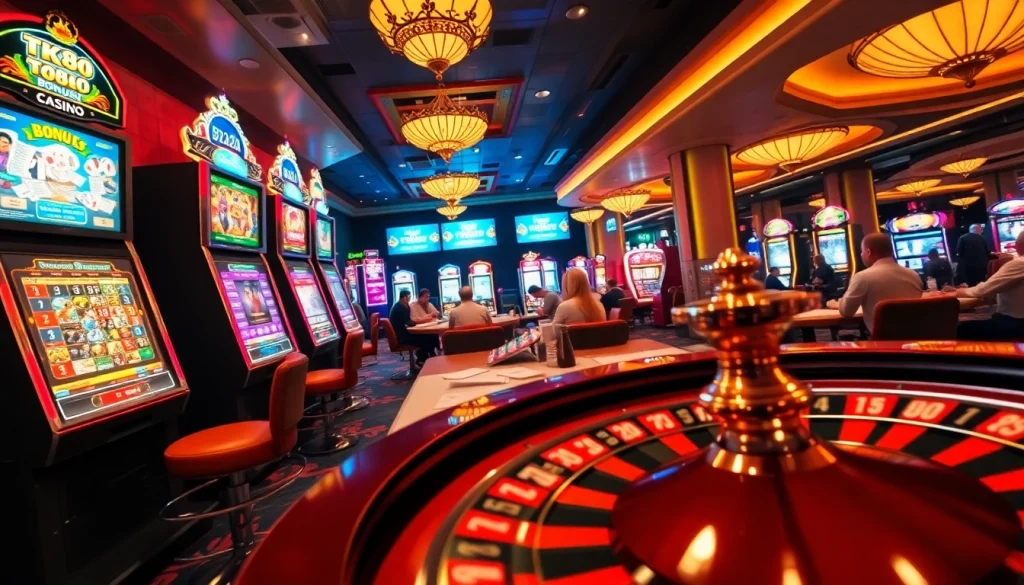 Experience the excitement of tk88 gambling with dynamic poker games and vibrant slot machines in action.