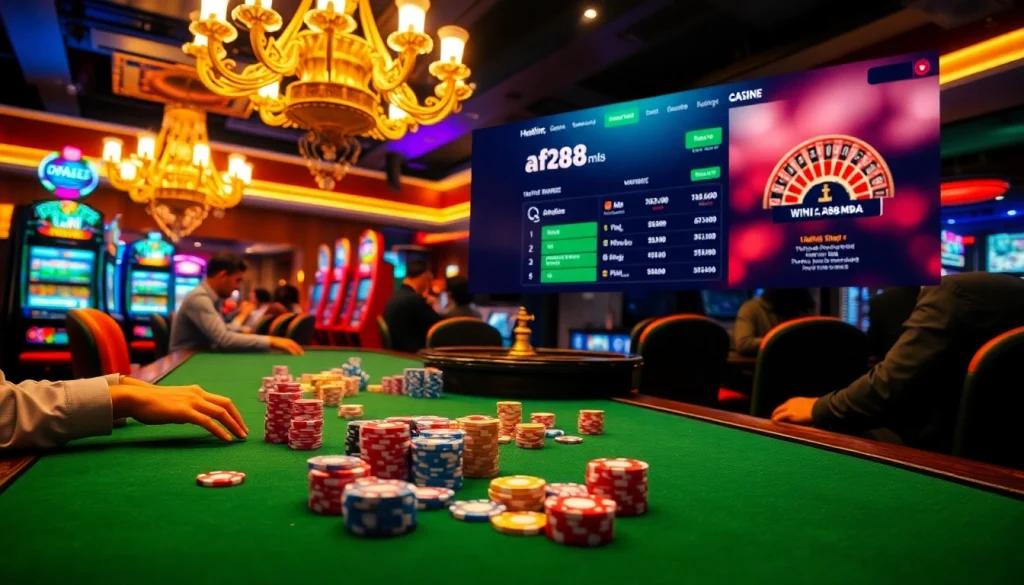 Experience the excitement of gambling at https://af88.mba/ with a scene of players at a lively casino table.