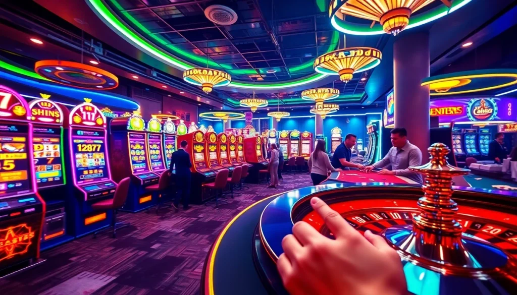Experience the excitement of GO8.Com's casino floor with vibrant slot machines and thrilling poker games.