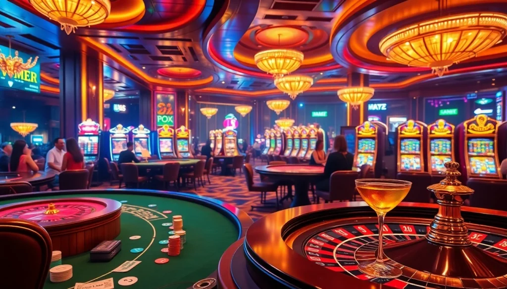 uu88 showcases an exciting casino ambiance with vibrant players at tables and spinning roulette.